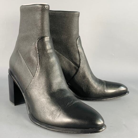 ALEXANDER WANG 11 Anna Black Lambskin Leather Stretch Cut Out Chunky Heel Boots - Picture 1 of 10